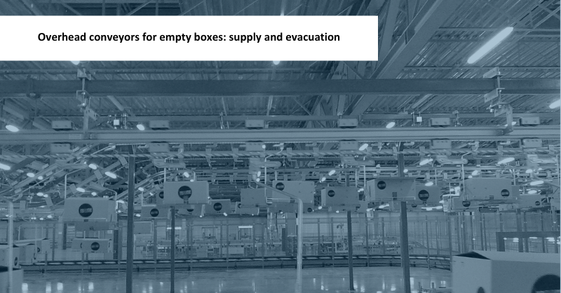 Overhead conveyors for empty boxes: supply and evacuation