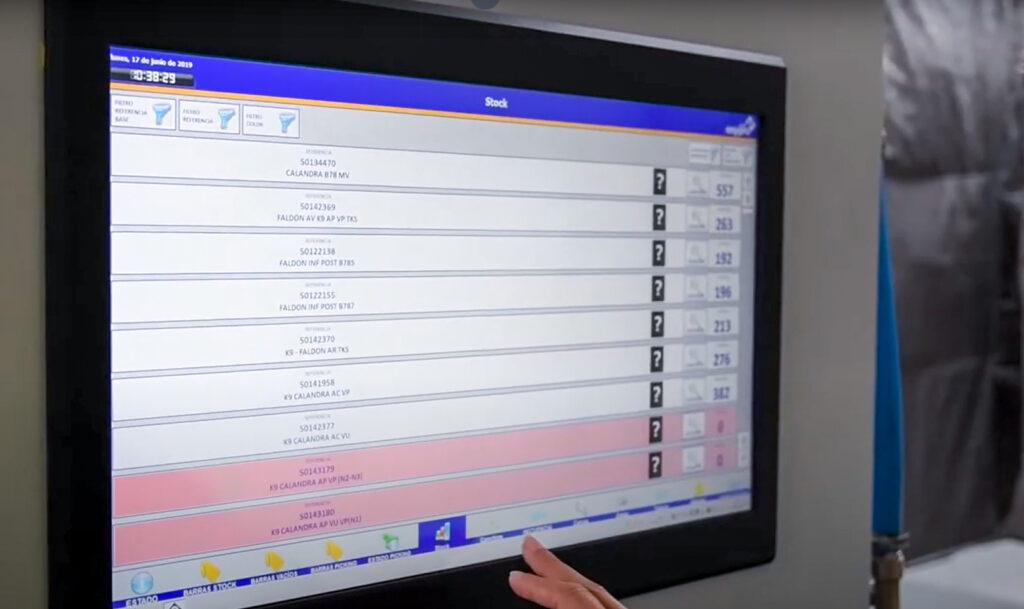 Data collection screen in intralogistics warehouse